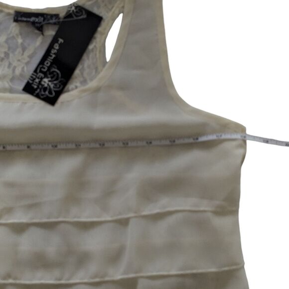 Fashion Exit Cream/Ivory Dressy Tank Boho  Layer Ruffle Front/Lace Back Sz M NWT - Picture 2 of 5